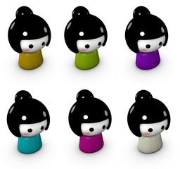 3d Japanese kokeshi cute doll funny female characters