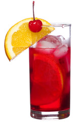 red alcohol cocktail with orange slice