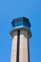 Fototapeta na wymiar Airport Control Tower on Blue