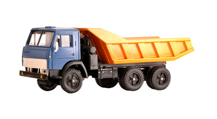 Toy dump truck collection scale model isolated