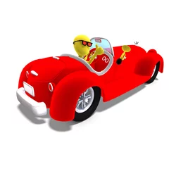 Gordijnen 3d mannelijk karakter van pictogramtoon die een reusachtige auto drijven. 3D-rendering met © Ralf Kraft