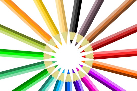 farbige Buntstifte im Kreis angeordnet