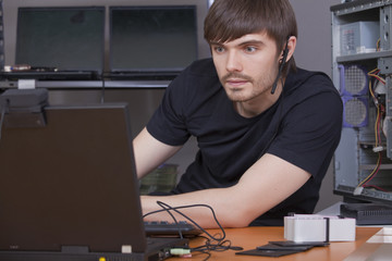 male programmer with headset
