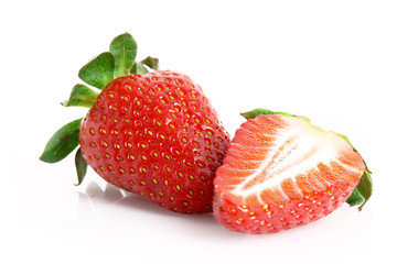 Two strawberries isolated on white