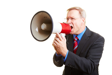 Manager benutzt ein Megafon