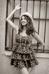 Naklejka premium Pretty Girl in Black and White