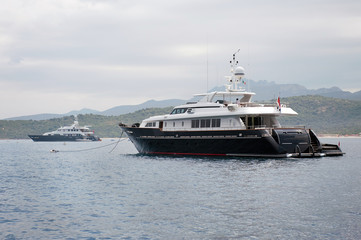 motor yacht anchored near Sardinia coast