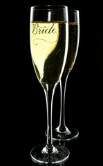 Two wedding glasses of champagne