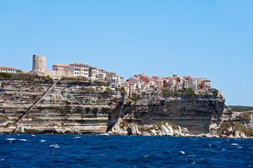 Fototapeta na wymiar Houses of Bonifacio on Corsica island seen from the sea