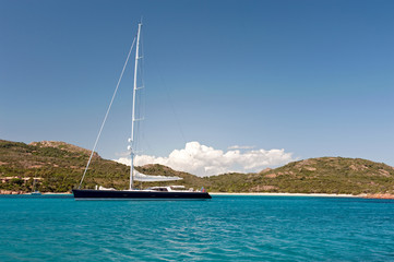 Fototapeta premium luxury sport yacht anchored in bay near Corsica, France