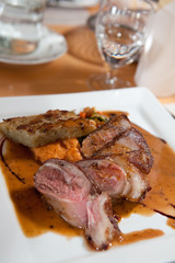 galloway beef tenderloin with bacon served with pepper sauce