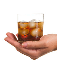 Carbonated water with ice in a glass