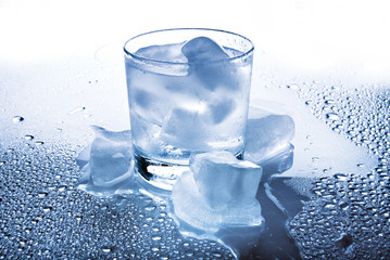 water and ice in glass