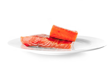 smoked salmon on white plate