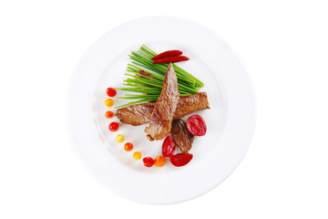 beef meat on white plate