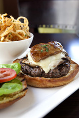 Gourmet Hamburger with Duck Liver and French Fries
