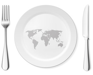 World on the white plate plate
