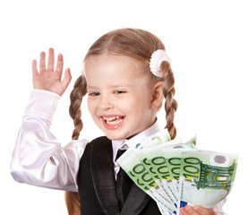 Happy child with money and credut card.