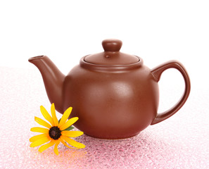 Teapot with  green tea  with flower