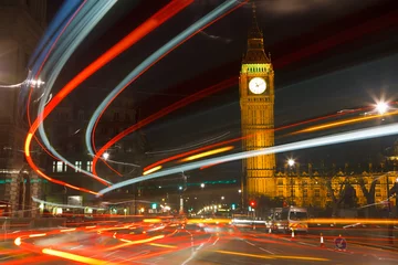 Poster Traffic in night London, UK © sborisov