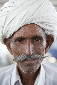 Portrait Of A Rajasthani Indian Man With Turban.