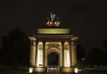 Wellington Arch by night at Hide Park Corner, London