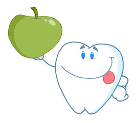 Smiling Tooth Holding Up A Green Apple