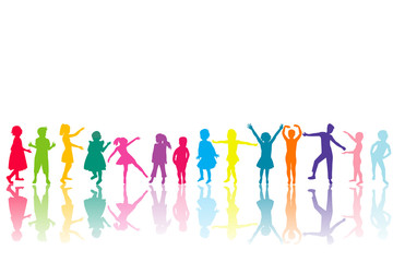 Group of colored children silhouettes