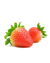 two strawberries on white background