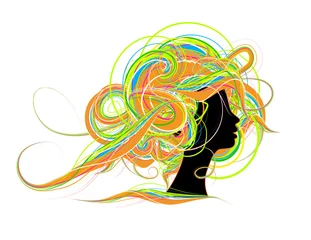 Cercles muraux Visage de femme Silhouette de tête de femme, conception de coiffure