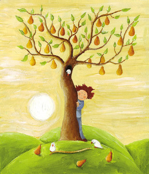 Boy and pear tree