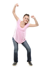 Excited football fan isolated on white background