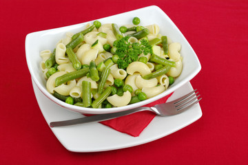 Pasta with peas and green beans (Selective Focus)