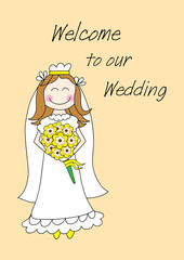 Vector card with bride in white