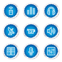 Media web icons, blue stickers series