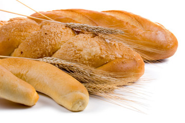 Fresh bread with ears of wheat