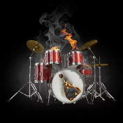 Fotobehang Vlam Drums in brand