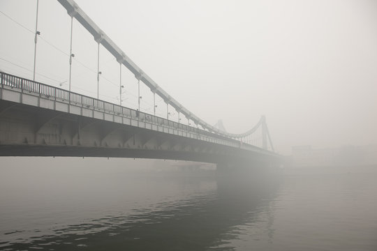 bridge in smoke in Moscow city in august 2010