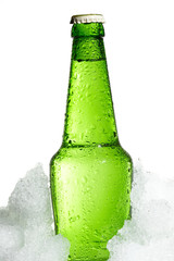 Close up view of the bottle in ice
