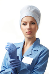 medical doctor in blue medical gloves