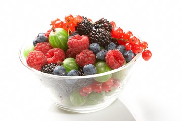 Fruit mix in the glass container