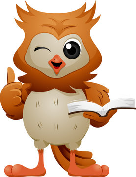 Owl Holding Book Signaling OK