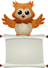 Fototapeta premium Owl Carrying Blank Scroll
