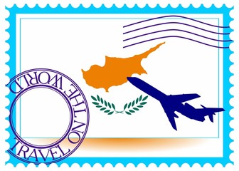 Stamp "Cyprus (Nicosia), travel by plane on the world"