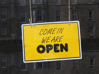 open sign in shop window