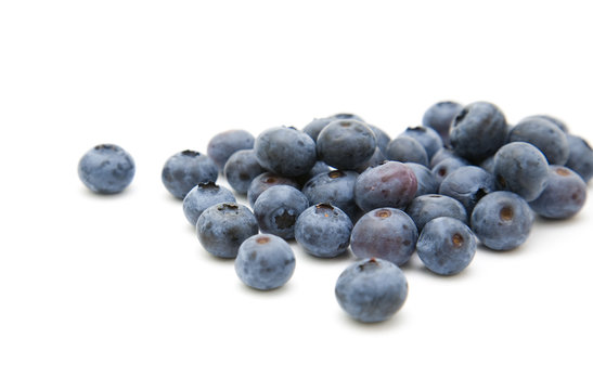 fresh ripe blueberries i; isolated on white background;