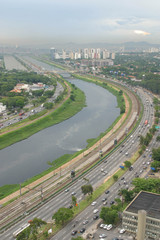 Aerial view of Sao Paulo city and Pinheiros river. Brazil