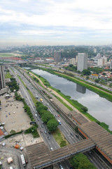 Aerial view of Sao Paulo city and Pinheiros river. Brazil