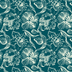 Seamless floral pattern with orchid