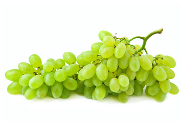 big bunch of green grapes isolated on white background.